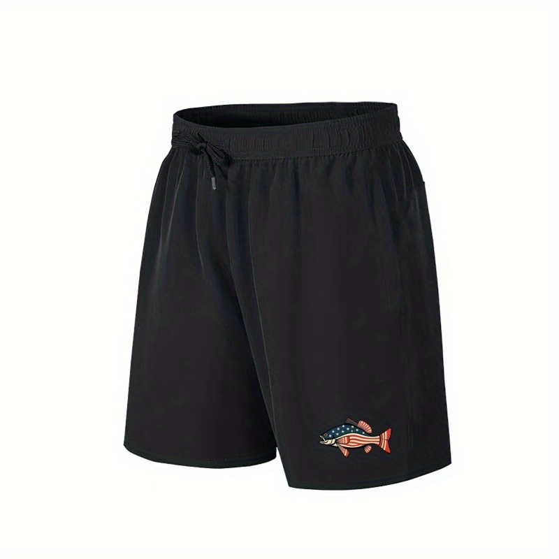 

Plus Size Men's Sports Casual Shorts, Anime Fish Graphic Print Shorts For Summer