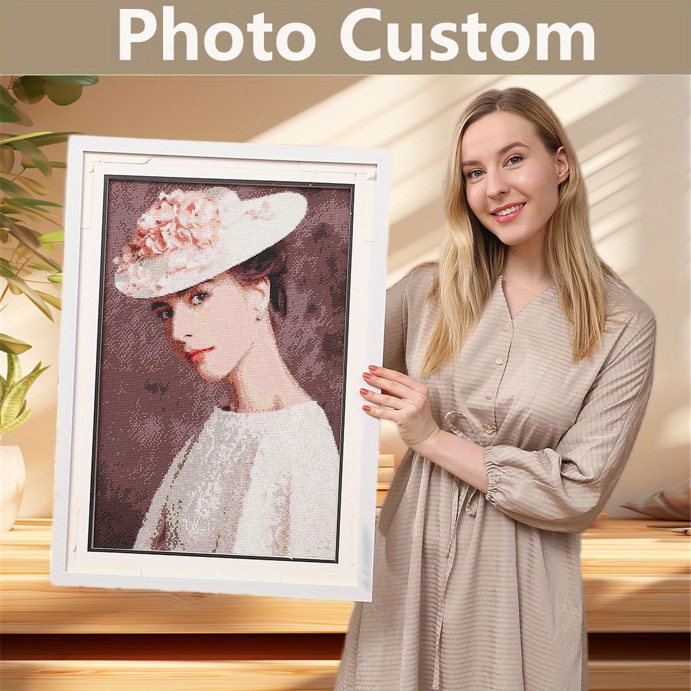 

1pc Photo Custom 13.8x17.7in Full Diamond Art Painting Full Round Artificial Diamond Embroidery Cross Stitch Diamond For Art Home Decoration