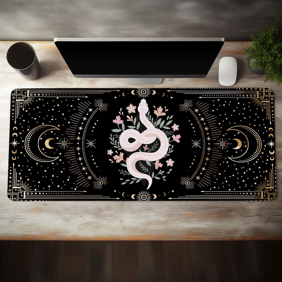 

Mysterious Starry Sky Moon And White Snake Patterns Large Gaming Mouse Pad E-sports Office Desk Mat Keyboard Pad Natural Rubber Non-slip Computer Mouse Mat Suitable For Home Office Games