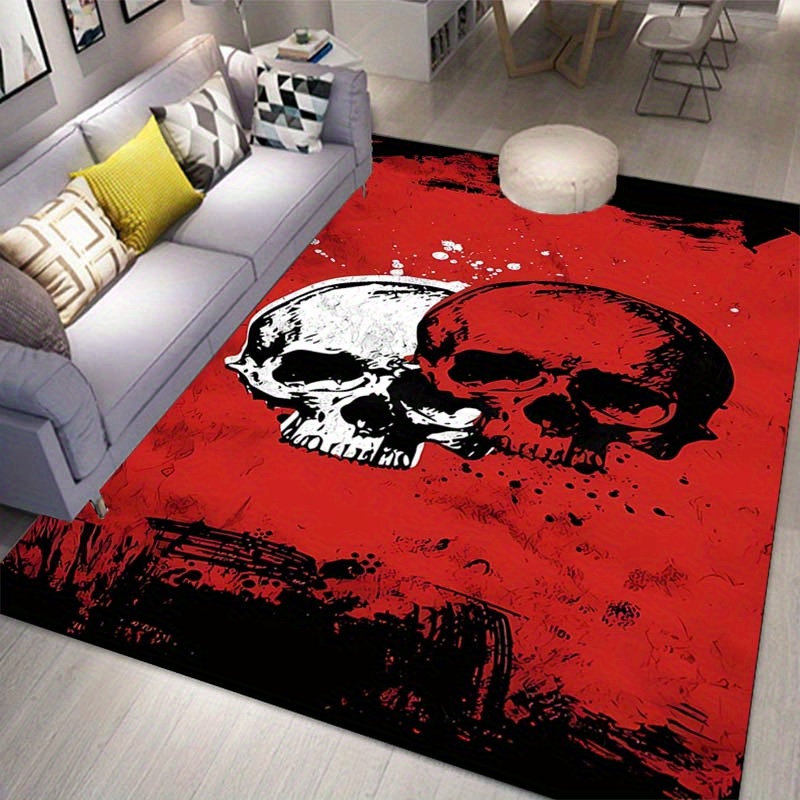 

1pc Gothic Area Rug - Non-slip, Easy Clean Floor Mat - Bold Red And Black Design For Bedroom, Living Room, Office Decor