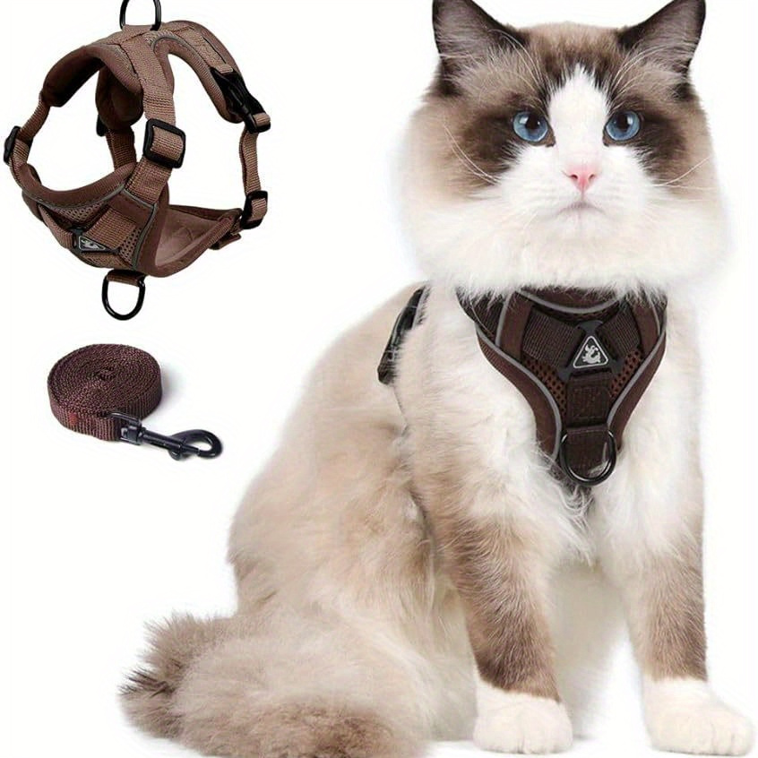 

Cat Harness And Leash Set, Upgraded Escape Proof Adjustable Vest With Lead For Kitten Puppy Outdoor Walking, Soft Breathable Mesh Jacket With Reflective Strips For Dark Night (m, Coffee Brown)