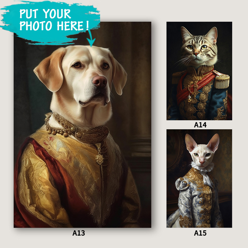

1pc Pet Portrait, Custom Pet Portrait, Dog Portrait, Cat Portrait, Regal Royal Animal Canvas Painting Personalized Art Gift