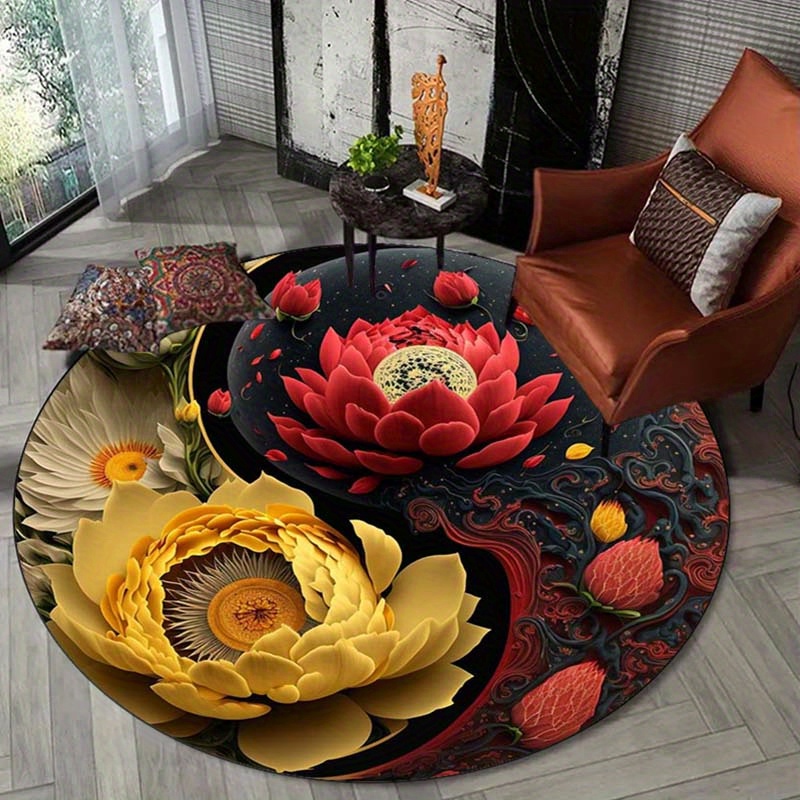 

1pc 3d Lotus Flower Round Rug, Non-slip, Shed-free Decorative Floor Mat For Living Room, Bedroom, Bathroom, Office - Home & Room Decor, Multiple Sizes