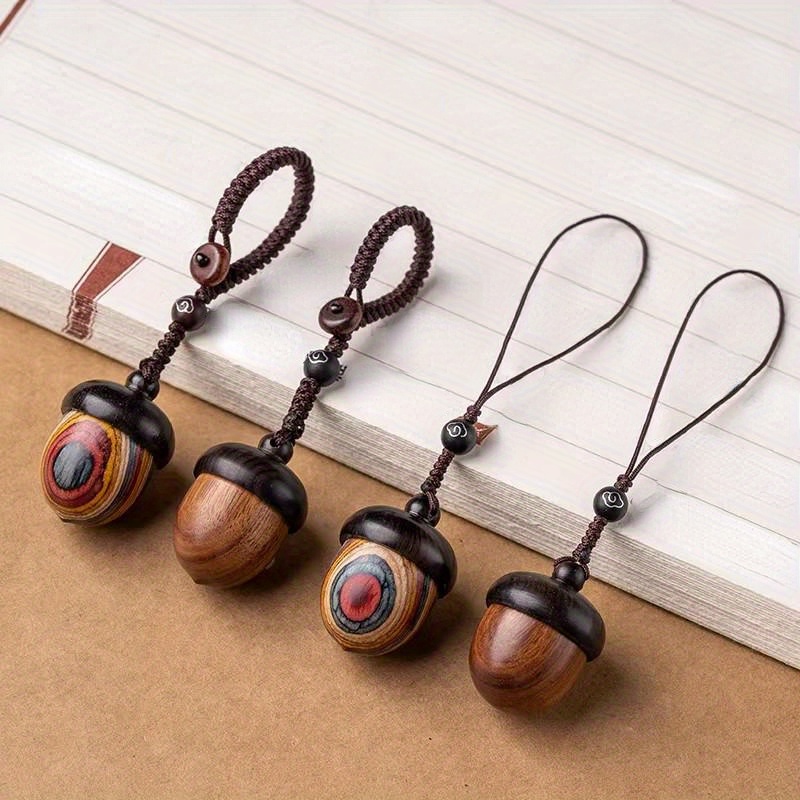 

Wooden Acorn Car Keychain Pendant With Removable Lucky Pine Nut Pendant And Rope For Hanging And Phone Chain