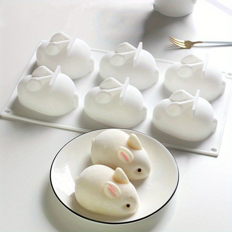 

1pc 8.03in Easter Rabbit Shape 6 Grids Silicone Mousse Cake Mold Soap Making Tools Pastry Baking Molds Form For Plaster Diy