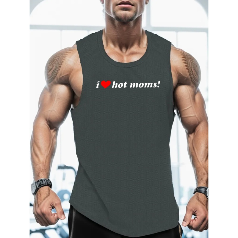 

I Love Hot Moms Print Men's Quick Dry Moisture-wicking Breathable Tank Tops Athletic Gym Bodybuilding Sports Sleeveless Shirts For Workout Running Training Men's Clothes