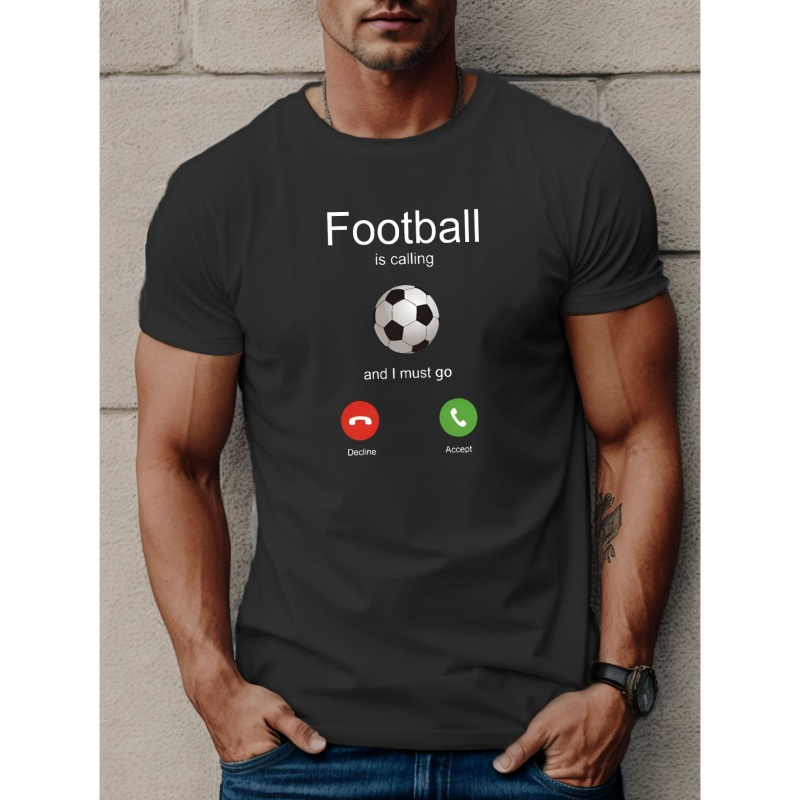 

Football Is Calling Print T Shirt, Tees For Men, Casual Short Sleeve T-shirt For Summer