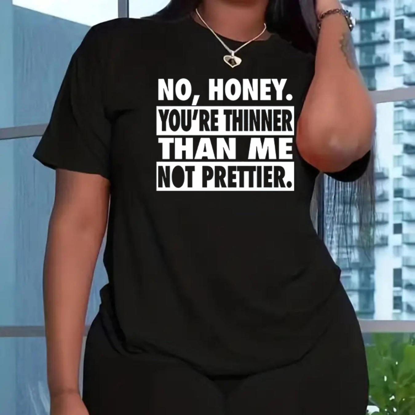 

Plus Size Letter Print 2 Piece Set, Short Sleeve T-shirt & Short Leggings, Women's Plus Size Clothing