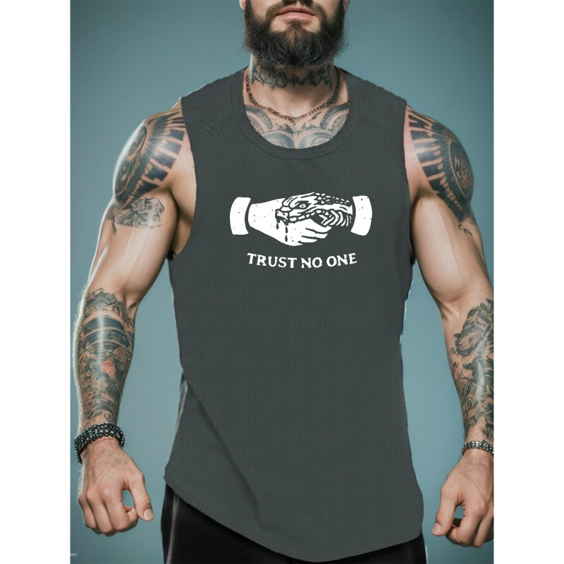 

Trust No 1 Print Summer Men's Quick Dry Moisture-wicking Breathable Tank Tops Athletic Gym Bodybuilding Sports Sleeveless Shirts For Workout Running Training Men's Clothing