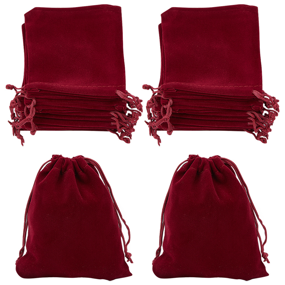 Image of 20pcs Velvet Gift Bags, Plain , Pouches, 12x10cm, With Drawstring For Party Favors, Wedding, Jewelry Gift Packaging