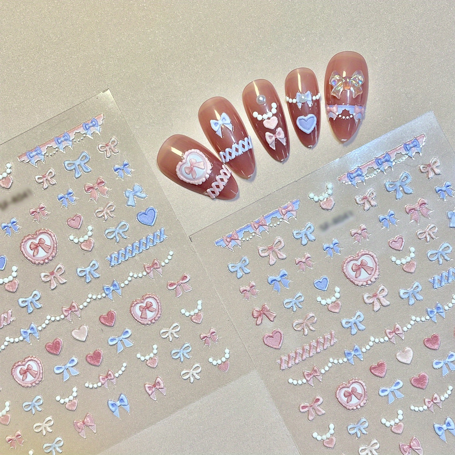 

1pc 5d Embossed Nail Art Stickers, Heart Bowknot Design Nail Art Decals For Nail Art Decoration,self Adhesive Nail Art Supplies For Women And Girls