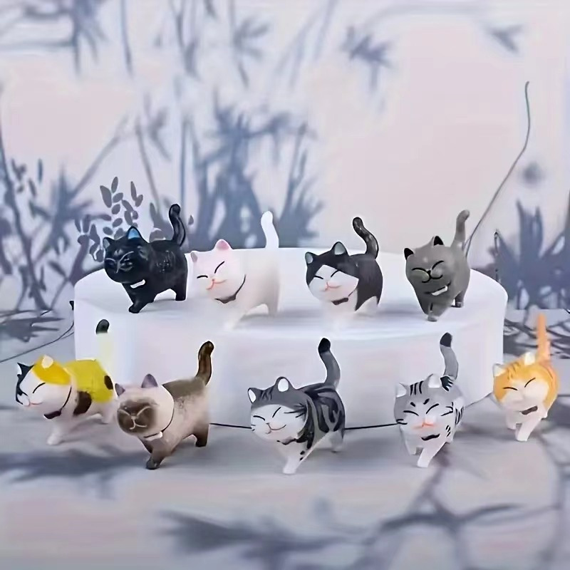

9pcs Miniature Cat Figurines Set, Cute Pvc Simulation Kittens For Car Dashboard, Cake Decor, Desk Display, Assorted Feline Ornaments