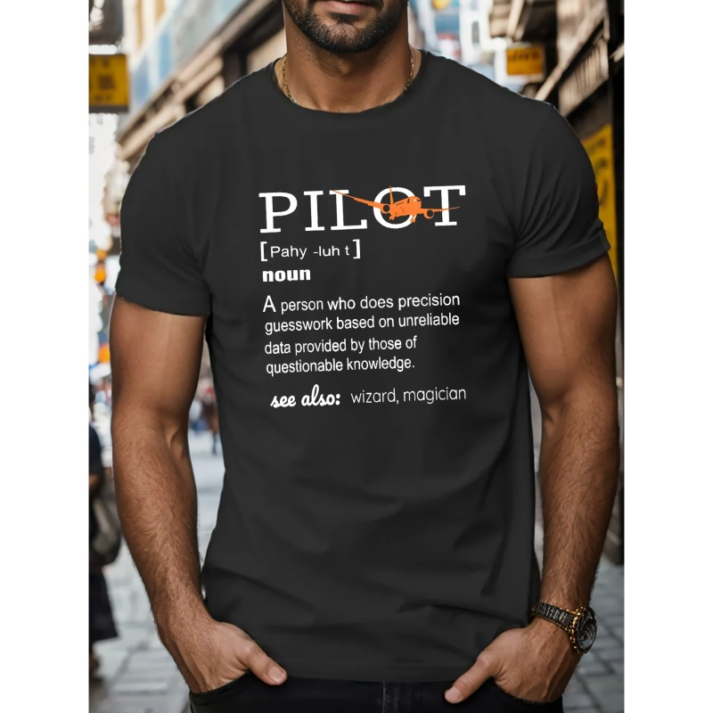 

Pilot Print T Shirt, Tees For Men, Casual Short Sleeve T-shirt For Summer