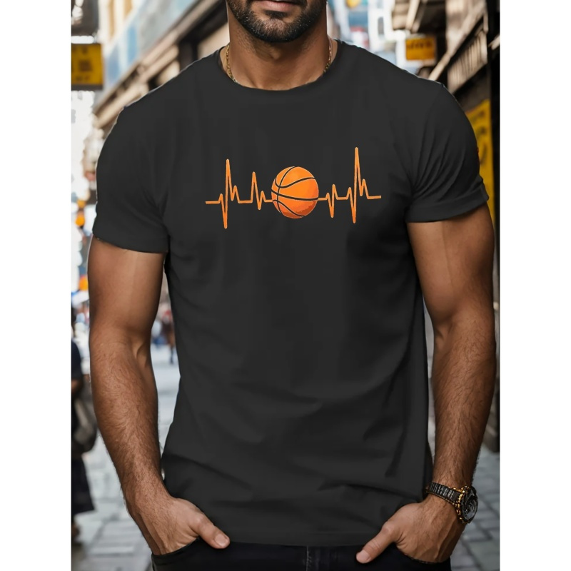 

Basketball Ekg Print T Shirt, Tees For Men, Casual Short Sleeve T-shirt For Summer