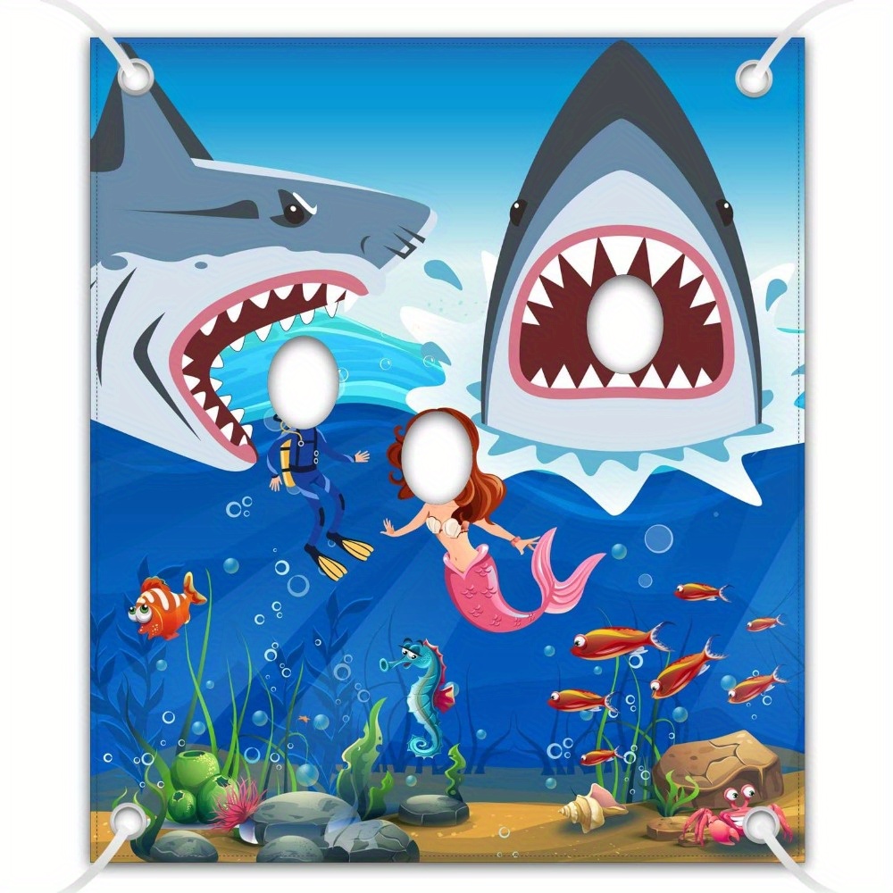 Party Greeting Shark Party Decorations Shark Photo Prop, Giant Fabric Shark Photo Booth Background, Funny Shark Theme Party Games Supplies for Shark