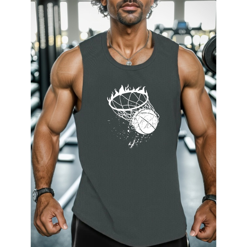

Basketball Print Summer Men's Quick Dry Moisture-wicking Breathable Tank Tops Athletic Gym Bodybuilding Sports Sleeveless Shirts For Workout Running Training Men's Clothing