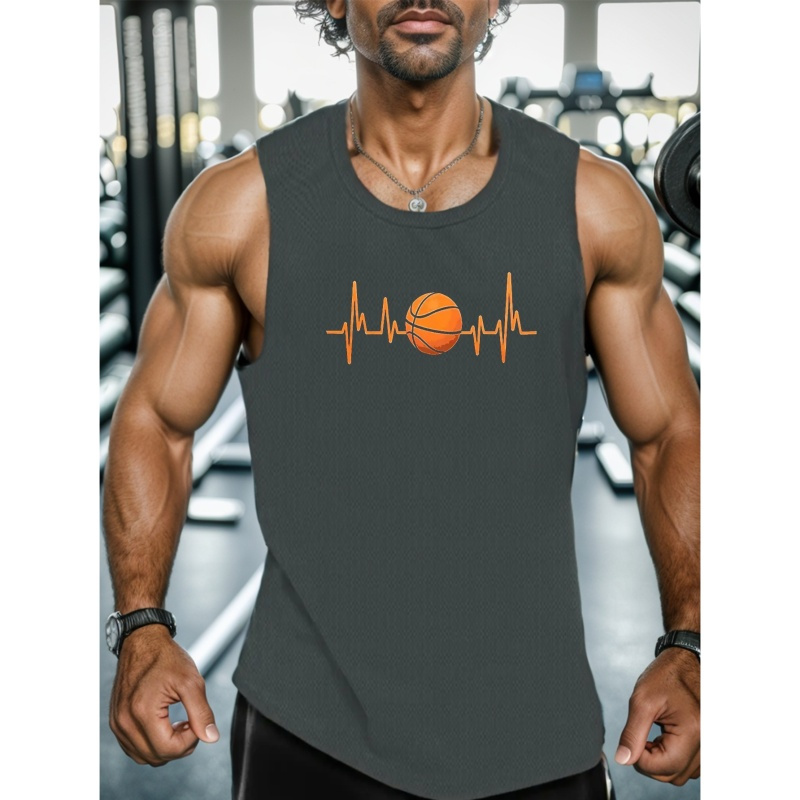 

Basketball Print Summer Men's Quick Dry Moisture-wicking Breathable Tank Tops Athletic Gym Bodybuilding Sports Sleeveless Shirts For Workout Running Training Men's Clothing