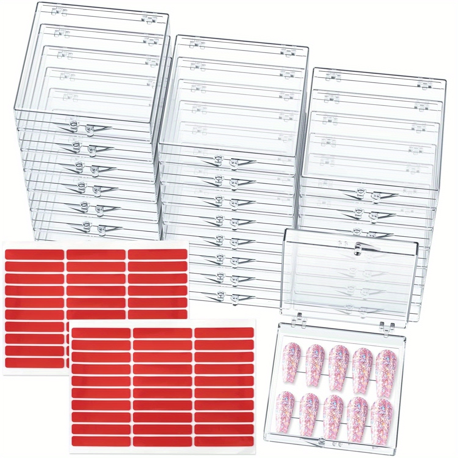 

12pcs Press On Nail Storage Box With Nail Art Crystal Glue Strips, Nail Art Display Packaging Box, Artificial Nail Holder, Manicures Packaging Organizer, False Nail Storage Box