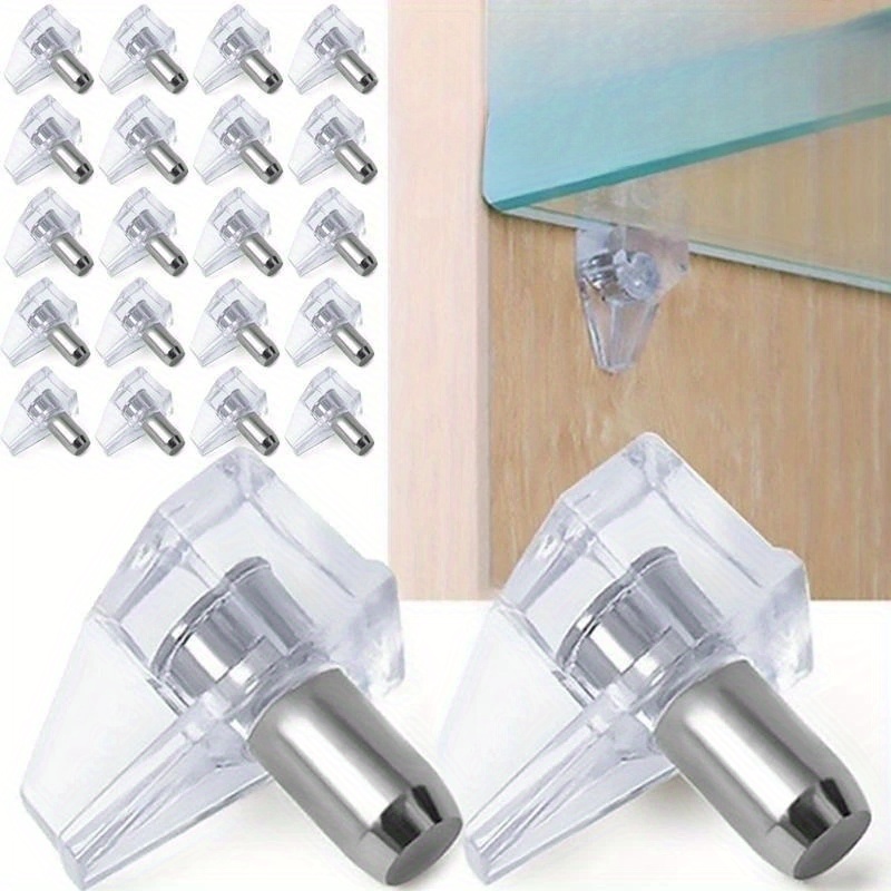 SEWACC 20-Pack Clear PVC Shelf Pegs – Stick-On Cabinet Clips For Instant Shelving Support (No Nails Needed)