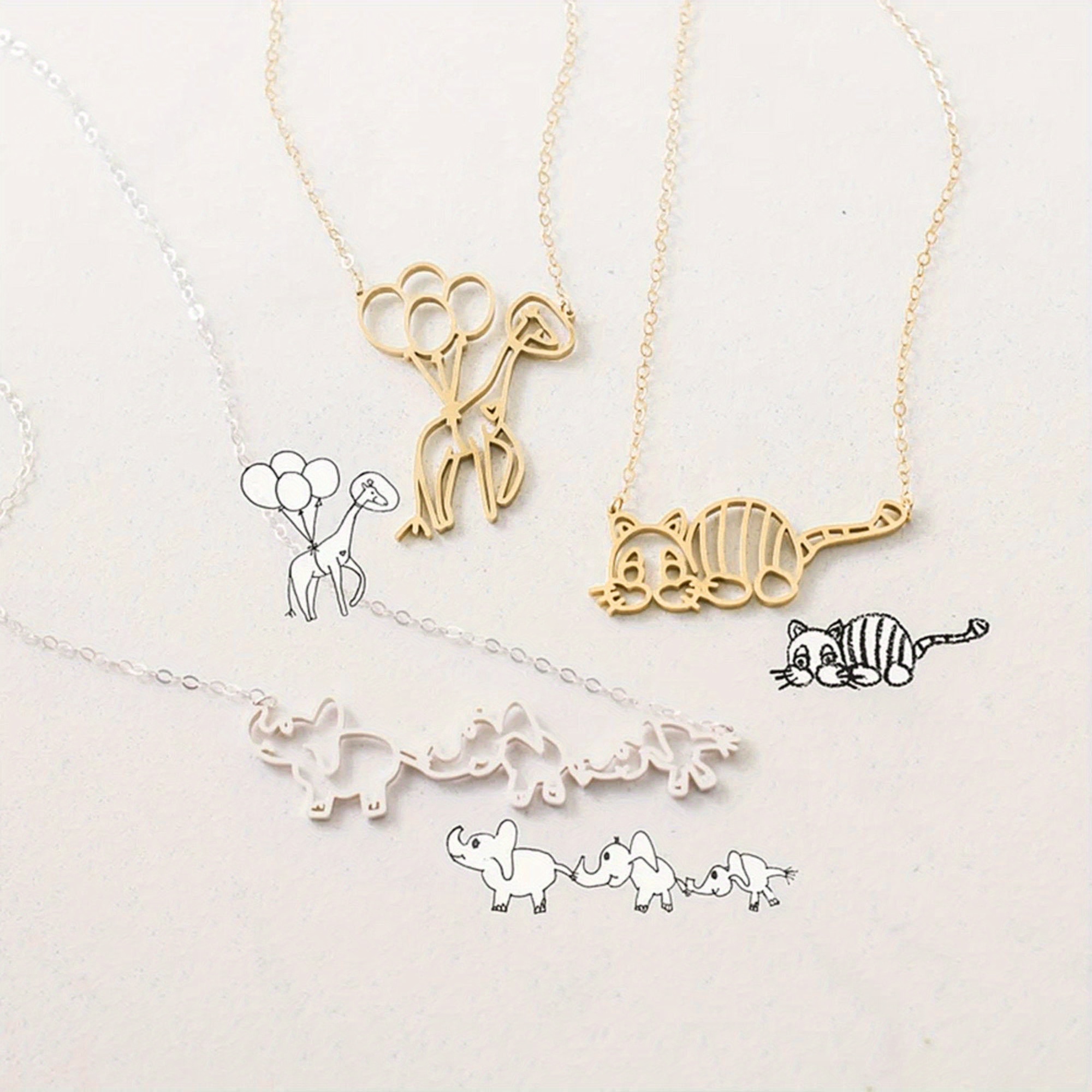 Customized Children's Drawing Necklace Kid's Art Personalized Draw Necklace Custom Signature Artwork Design Name LOGO Necklace