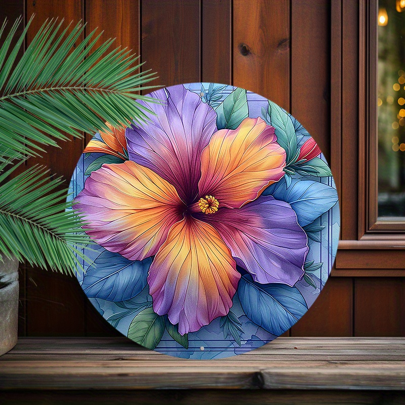 

1pc Round Aluminum Metal Sign, Creative Flower Pattern Metal Wall Art Sign Decor, 8x8inch(20x20cm)