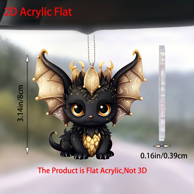 

1pc 2d Acrylic Black Dragon Car Rearview Mirror Pendant, Keychain Ornament, Holiday And Home Decoration Pendant Car Interior Accessory