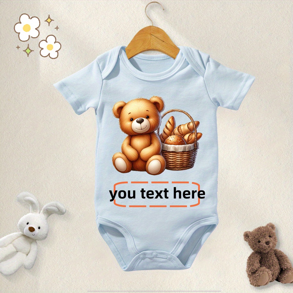 

Customized Letter & Picnic Baby Personalized Cotton Bodysuit Onesie, Cozy Short Sleeve Jumpsuit Romper Top Birthday Gifts