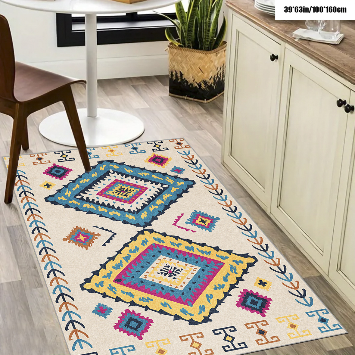 TEMU 1pc Rv Camping Outdoor Patio Rug, Luxury Portable Carpet, Indoor And Outdoor Entryway Mat, Retro Bohemian Style Living Room Bedroom Bathroom
