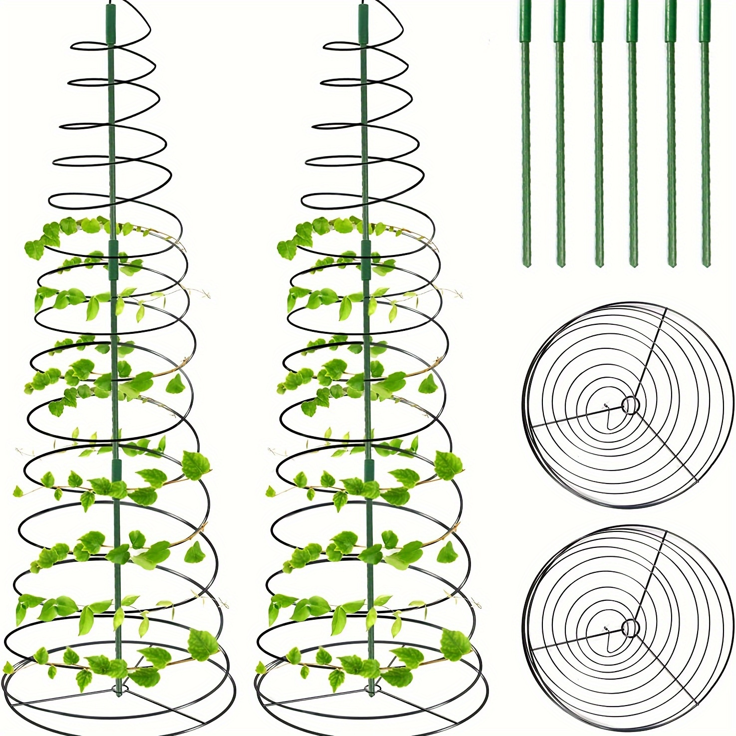 

2pcs Pea Trellis Green Bean Trellis For Garden - Sugar Snap Tower Stretchable To 53.6 In With Poles, Metal Climbing Plant Growing Cage Support For Cucumber Vine Vegetable Indoor Outdoor