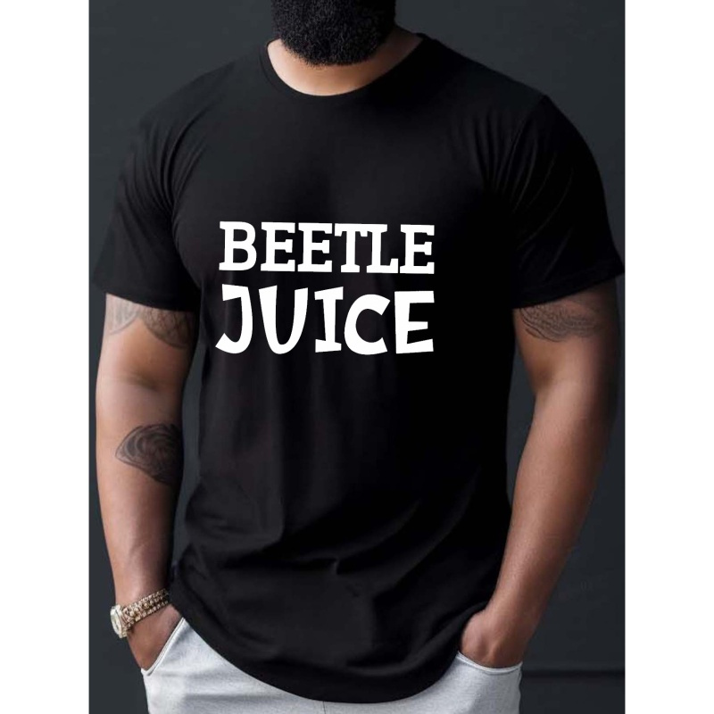 

Plus Size, 'beetle Juice' Print Men's Letter T-shirt, Sports Loose Casual Tee Daily Summer Tops For Big & Tall