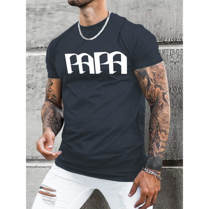 

Plus Size, 'papa' Print Men's Letter T-shirt, Sports Loose Casual Tee Daily Summer Tops For Big & Tall