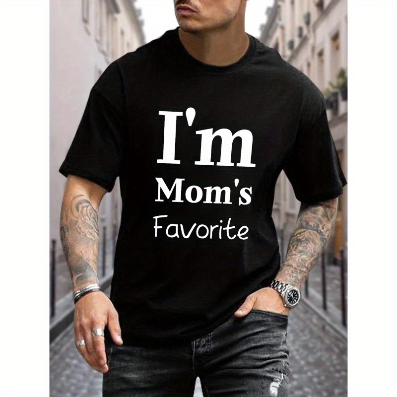 

Plus Size, Proud 'mom's Favorite' Print Men's Letter T-shirt, Sports Loose Casual Tee Daily Summer Tops For Big & Tall