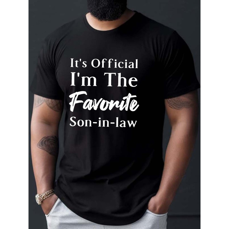 

favorite Son" Creative Letters Print Plus Size Casual Crew Neck Short Sleeve T-shirt For Men, Quick-drying Comfy Casual Summer T-shirt For Daily Wear Work Out And Vacation Resorts