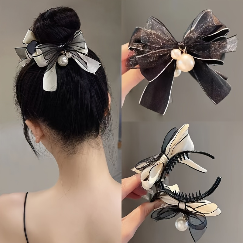 

1pc/2pcs Elegant Faux Pearl Bowknot Decorative Hair Clips Vintage Hair Grab Clips Hair Bun Decoration For Women And Daily Use