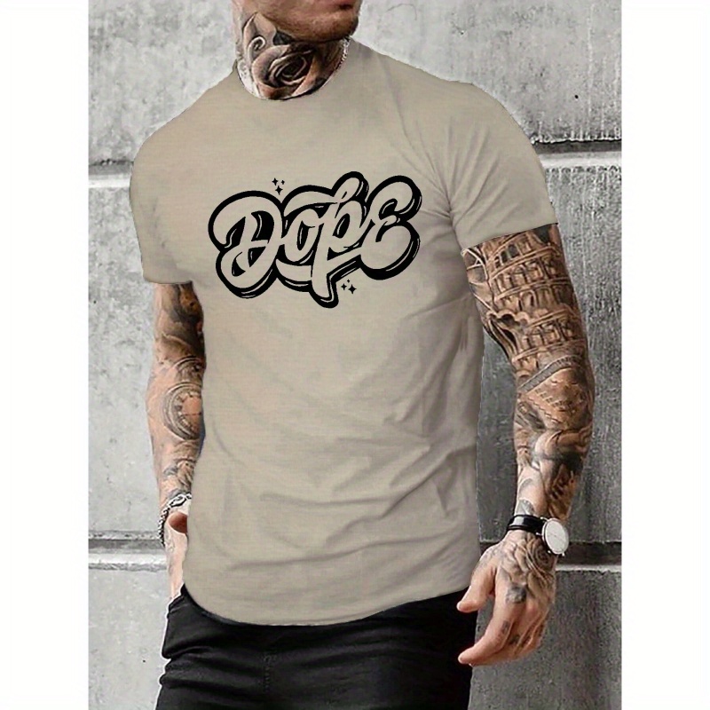 

Dope Print, Men's Trendy Comfy T-shirt, Casual Stretchy Breathable Short Sleeve Tee For Summer