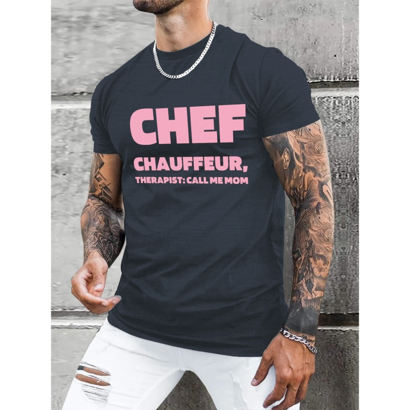 

Chef Therapist Trendy Letter Print Men's Cozy T-shirt Creative Graphic Short Sleeve Crew Neck Tops Summer Men's Clothing