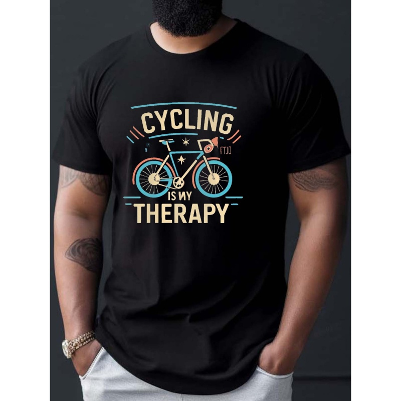 

Cycling Is My Therapy Print T Shirt, Tees For Men, Casual Short Sleeve T-shirt For Summer