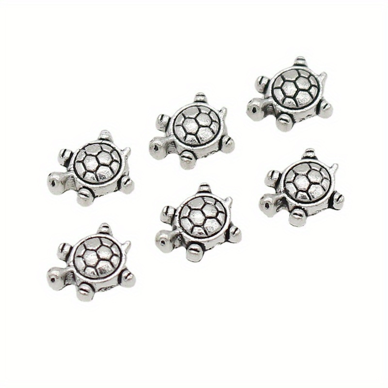 

6pcs Stainless Steel Turtle Perforated Beads, Retro Silvery Beads Diy Accessories Beads