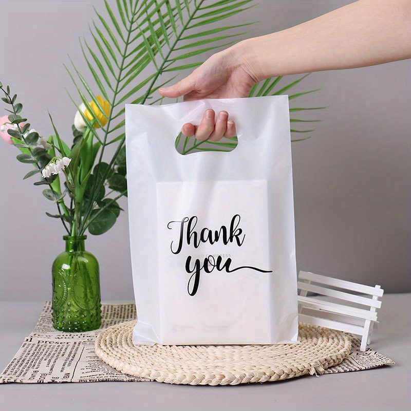 

100/200pcs Thank You Gift Bags, Retail Shopping Bags, Suitable For Weddings, Birthdays, Thanksgiving, Business Gifts, Shops, Parties, Reusable Plastic Bags With Handles