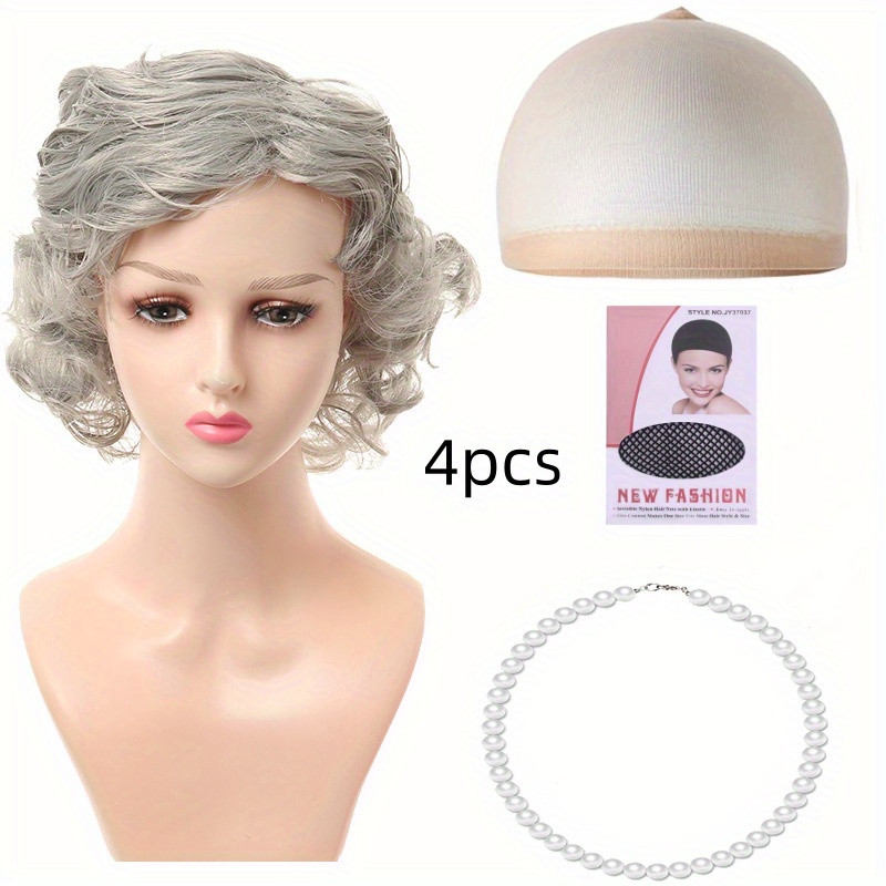 Stage Performance Elderly Wig Gray White Grandma Hair Cover Temu