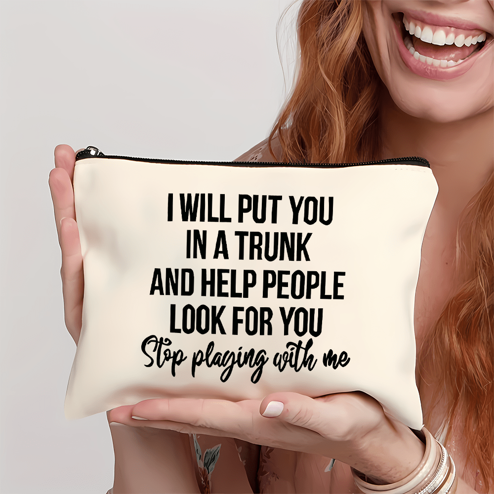 

Inspirational Letters Pattern Cosmetic Bag, Portable Zipper Makeup Storage Bag, Clutch Travel Toiletry Organizer Bag