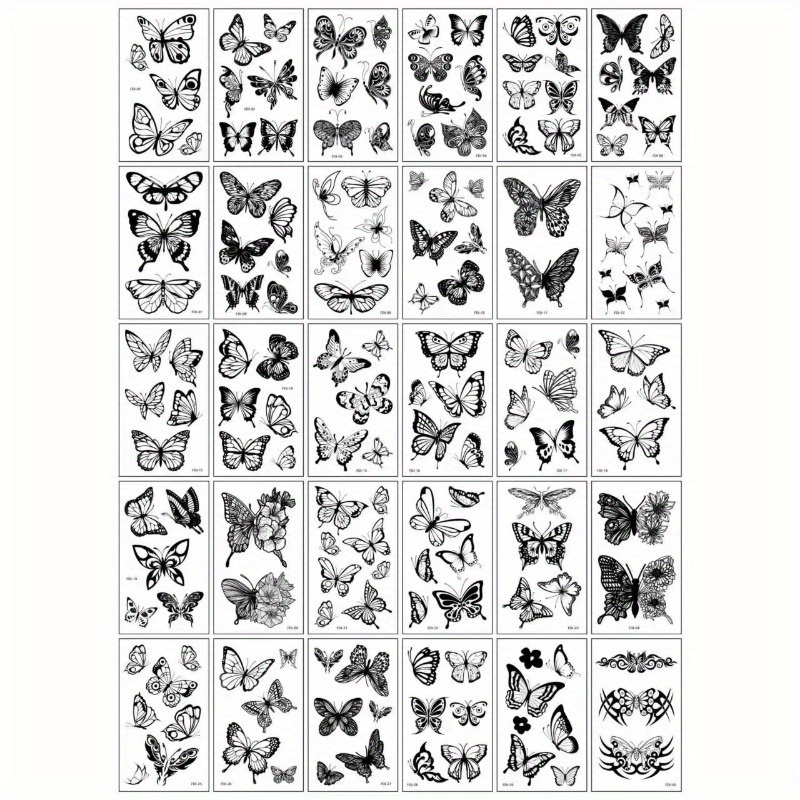 30pcs Black Butterfly Pattern Temporary Tattoo Stickers Small Size Waterproof Tattoo Stickers For Women