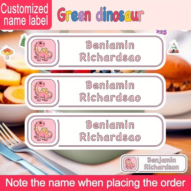 

24/40/52/100/144pcs Customized Durable Name Stickers, Large Size Personalized Name Labels, Dinosaur Pattern Waterproof Stickers For Stationery And Scrapbooks