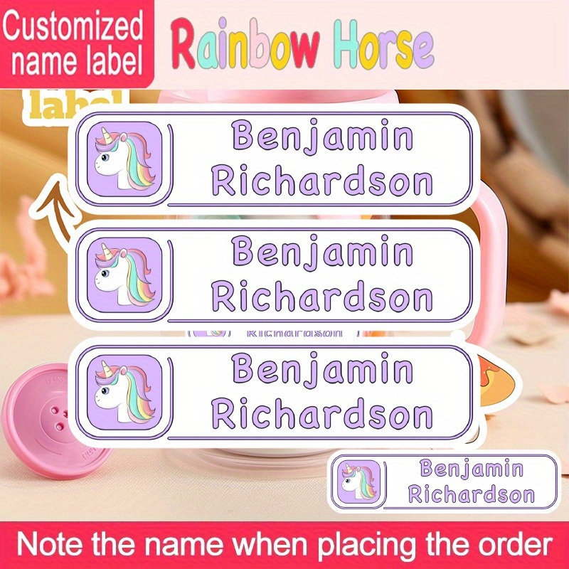 

24/40/52/100/144pcs Customized Durable Name Stickers, Large Size Personalized Name Labels, Cartoon Unicorn Pattern Waterproof Stickers For Stationery And Scrapbooks