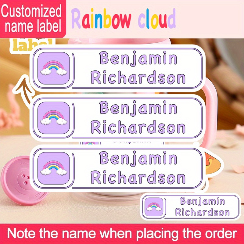 

24/40/52/100/144pcs Customized Durable Name Stickers, Large Size Personalized Name Labels, Rainbow Pattern Waterproof Stickers For Stationery And Scrapbooks