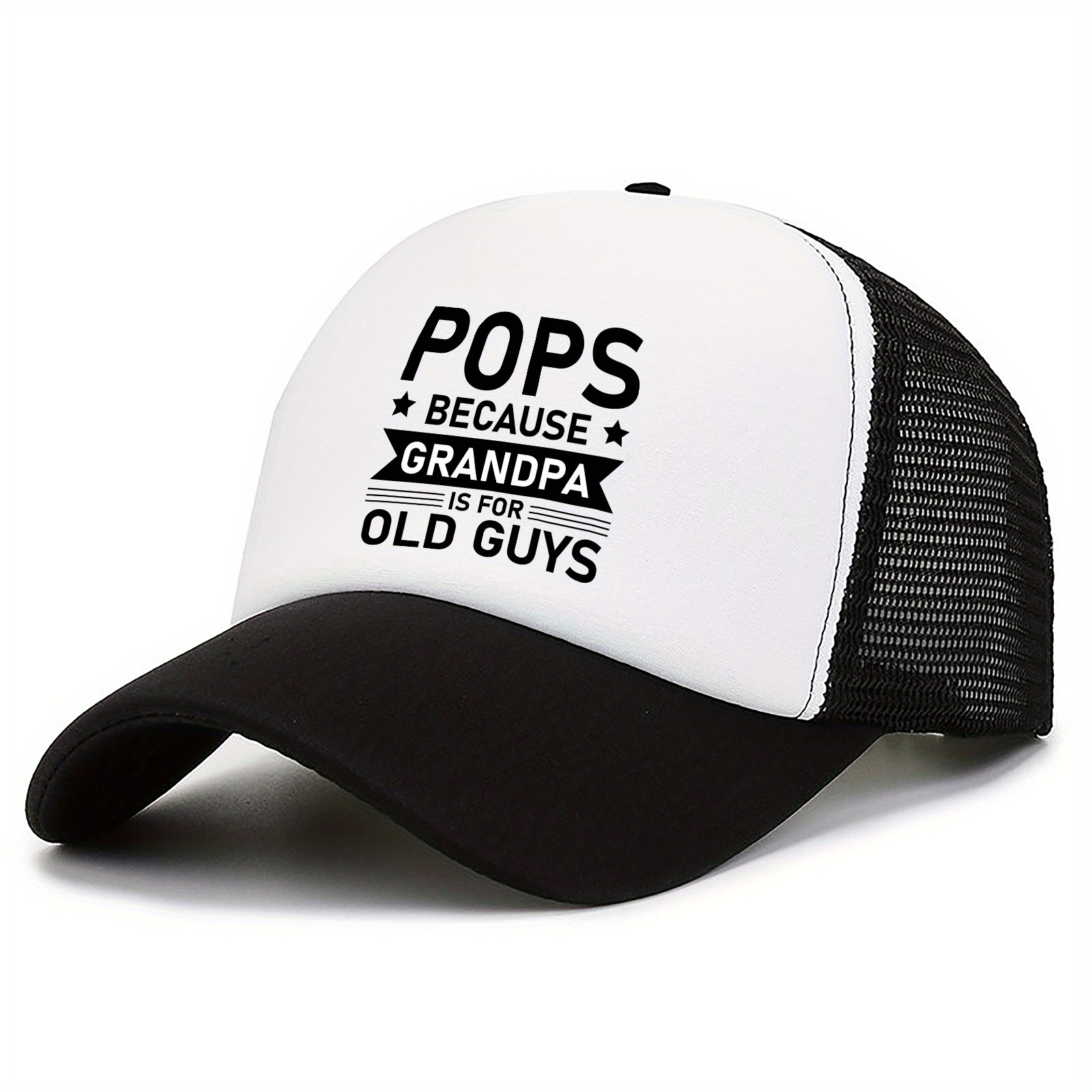1pc Pops Because Grandpa Is for Old Guys Fishing Hat, Bucket Hat, Sun Hat, Breathable Mesh Hat, Trucker Hat,Temu