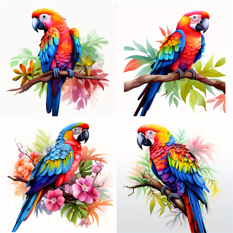 

4 In 1, Colorful Parrot Creative Hand Painted Waterproof Car Decals, Laptop Wall Window Bumper Stickers, Car Accessories