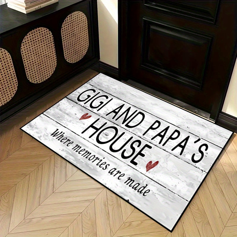 

1pc And Papa' Memory Themed Entryway Doormat - Polyester Fiber, Machine Washable, Non-slip Waterproof Rug For Grandparents, Foyer, Kitchen, Hallway, Bedroom