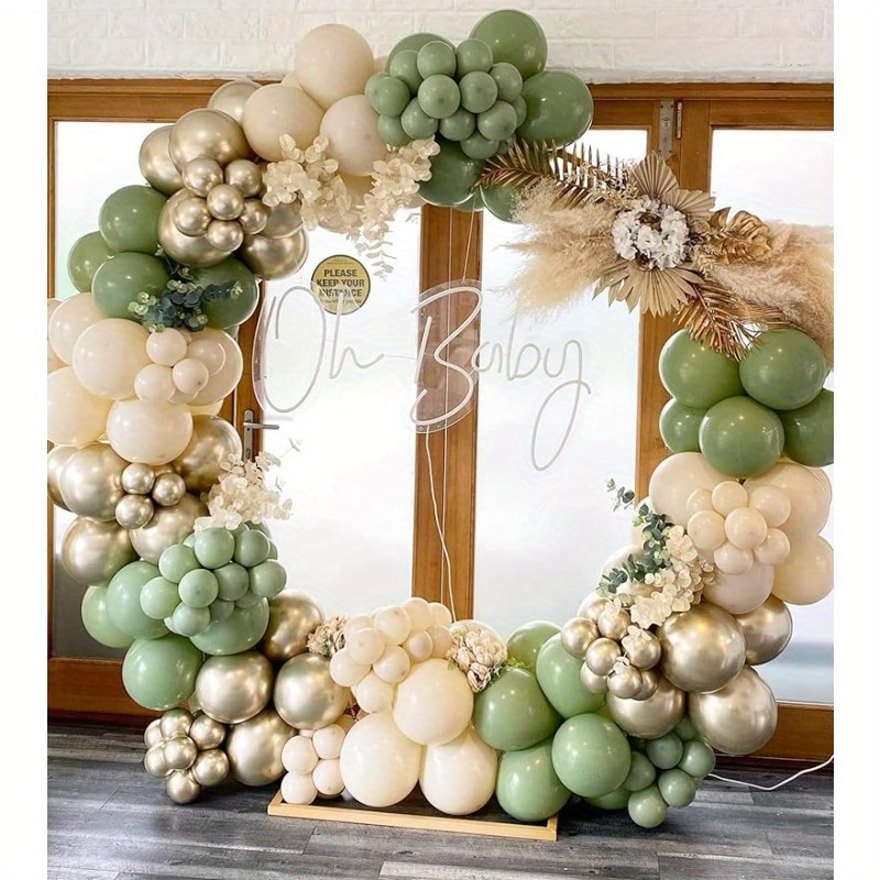 

155pcs, Sage Green White Sand Balloons Garland Arch Kit Sage Green Sand White Chrome Golden Balloons For Baby Shower Bridal Shower Birthday Engagement Party Decorations