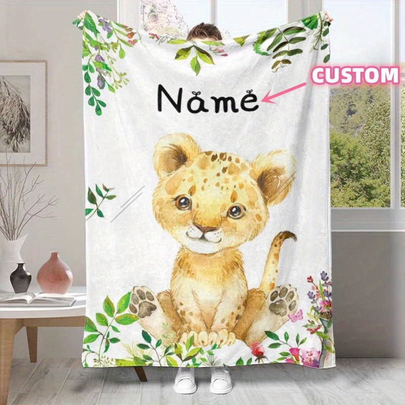 

1pc Customize Your Name On A Cute Animal Patterned Soft Nap Blanket, Suitable For All Seasons, And A Flannel Wool Blanket For Office Chairs.